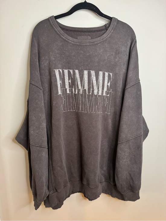 aerie Tops - Aerie American Eagle Gray Acid Wash FEMME Oversized Crewneck Sweatshirt - XXL